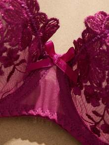 2pcs Mesh Embroidery Women's Lingerie Set - Red Violet - View 4