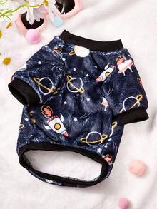 PETSIN 1 Pc Lunar Rocket Printed Flannel Pet Black Autumn/Winter Thick Warm Pet Clothing - Black - View 4