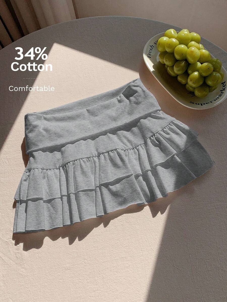 Comfortcana Women Black Velvet Cute Ruffle Layered Mini Skirt For Winter Party - Grey - View 1