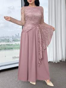 Feyla Women's Elegant Party Lace Patchwork Dress - Pink - View 4