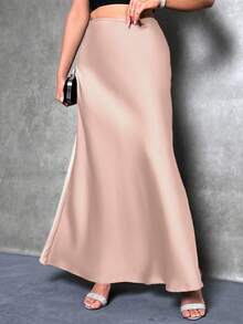Glamine Elegant Versatile Black Satin Skirt For Women, Girly Style Maxi Women Outfit Long Skirt Satin Maxi Skirt Elegant Skirt Silk Skirt Long Skirt With Slit Satin Maxi Dress - Coral Pink - View 5