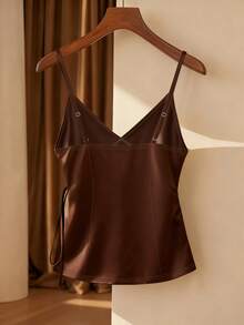 SHEIN Franclia Áo camisole nữ màu trơn tối giản, thanh lịch, xếp ly, thích hợp mặc hàng ngày. - Cà phê nâu - Xem 2