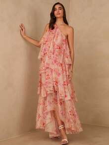 Enchnt Đầm nữ thanh lịch cổ yếm in hoa, nhẹ nhàng, kiểu dáng nghỉ dưỡng, sang trọng kiểu Pháp. - Hồng - Xem 6