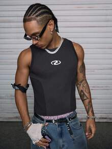 AXEPEAK Men's Crew Neck Ribbed Casual Tank Top - Dark Grey - View 5