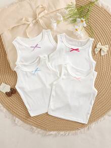 SHEIN 女婴时尚提花针织面料背心套装，多件套，夏季 - 白色 - 查看 6