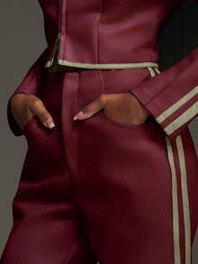 NYA SZN Kelli Pant High Rise Slim Straight Leg Fitted Streetwear Vintage Y2K Gyaru Holiday Everyday Casual Date Night Out Ibiza Fall Winter Carnival Outfits For Women - Burgundy - View 4