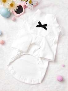 PETSIN Autumn And Winter Bottoming Knit Sweaters, Cute Princess-Style Pet Clothing, Winter Warm Dog Clothes, Autumn And Winter Bottoming Knit Sweaters (Suitable For Bichon Frise, Pomeranian, Teddy Dogs), Sweet Two-Legged Tops For Both Cats And Dogs, Fashionable Basic Bottoming Sets For Small Dogs - White - View 3