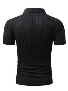 Manfinity Homme Men's Casual Commuter Button-Up Polo Shirt - Black - View 2