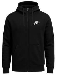 Nike Club Men's Full Zip Hoodie Black - Black/Black/White - View 1