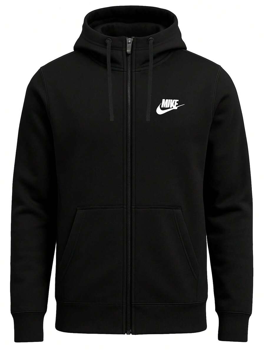 Nike Club Men's Full Zip Hoodie Black - Black/Black/White - View 1