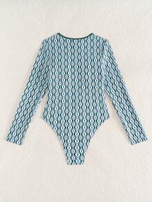 Swim SPRTY Áo tắm liền thân mùa hè dành cho nữ, in họa tiết nhiều màu ngẫu nhiên, tay dài, thiết kế khóa kéo, đồ bơi thể thao cạp cao giúp thon gọn vóc dáng. - Nhiều màu - Xem 6