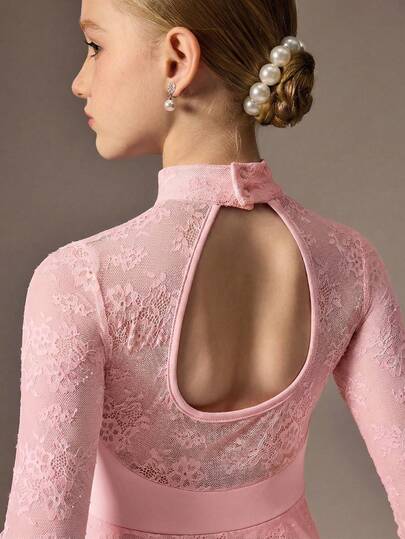 SHEIN 少女运动紧身衣，适合芭蕾舞、返校、校园锻炼、训练、比赛和休闲穿着。时尚弹力网眼长袖设计，舒适有弹性，是理想的舞蹈运动服。