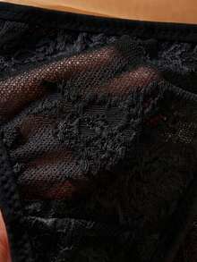 SHEIN 2pcs/Set Lace Solid Color Sexy Women's Underwire Bra Set - Black - View 3