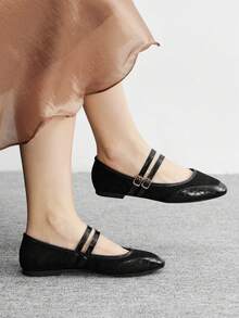 CUCCOO BIZCHIC 女士休闲百搭通勤简约搭扣平底鞋 - 黑色 - 查看 3