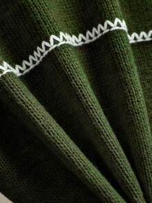 Bóhologie Women Contrast Trim Premium Quality Brushed Yarn Cozy And Warm Sweater - Army Green - View 7