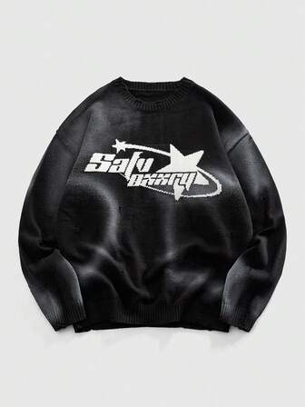 Street Life Pull tricoté gris casual à motif tie-dye pour hommes