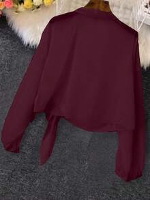 DreamSkyne Áo sơ mi dài tay trơn màu thường ngày cỡ lớn dành cho nữ - Màu đỏ tím - Xem 2