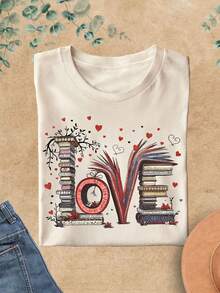 EMERY ROSE Áo thun yêu sách, Áo thun người yêu sách, Áo thun Valentine chủ đề sách, Áo thun đọc sách, Quà tặng cho người yêu sách, Áo thun thủ thư, Quà tặng cho người yêu sách, Áo thun chủ đề sách - Màu Khaki - Xem 1