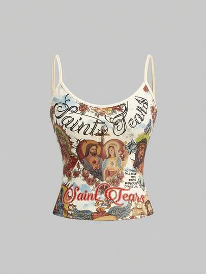 Street Life Canotta casual da donna con grafica religiosa di