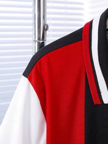 Vacaura 2件套青少年男童休闲撞色Polo衫套装，适合日常通勤、休闲、上学及各种场合。