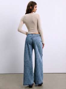 Nöista 女士纯色针织长袖半透明圆领上衣。轻盈优雅，适合日常穿着、休闲装扮、外出造型以及情人节穿搭。 - 米色 - 查看 5