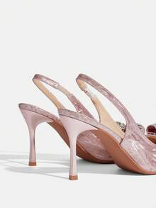 CUCCOO TILAWA Women's Pointed Toe Rhinestone Bow Decor Elegant High Heel Shoes - Pink - View 6