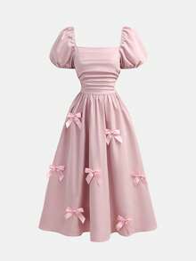 Girlism 少女时尚方领蝴蝶结长裙 - 粉色 - 查看 6