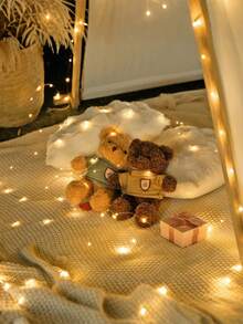 1.5米/5米/10米暖白光电池供电串灯，59.06英寸/196.85英寸/393.7英寸，10/50/100颗闪亮LED灯条，室内暖色调，室外闪烁星光串灯，适用于家居卧室、婚礼派对DIY、节日庭院装饰，营造暖白氛围 - 黃白色 - 查看 6