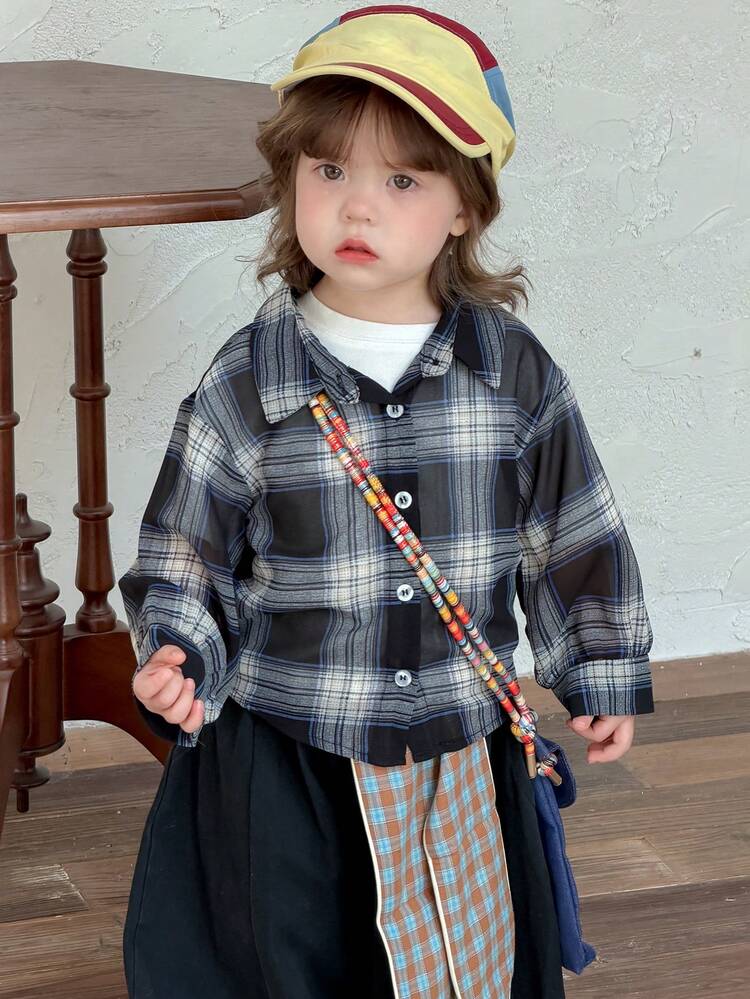 Toddler Girls' Plaid Korean Style Casual Long Sleeve Top