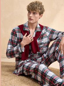 EverLounge Conjunto de Pijama Masculino de Manga Longa Xadrez - Multicolorido - Visão 6