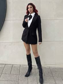 Bearsaez Fitted Solid Color Casual Blazer For Women, Suitable For Commuting Fall Cloth For Women - Black - View 6
