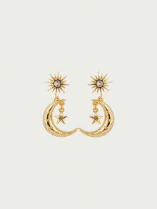Glisma 18K金新月耳环，服饰，哥特风，复古，串珠，西部风珠宝，金属质感，宝石，秋冬款，送给妈妈/女士/女孩/母亲，高档，复古，十字架 - 彩色 - 查看 1