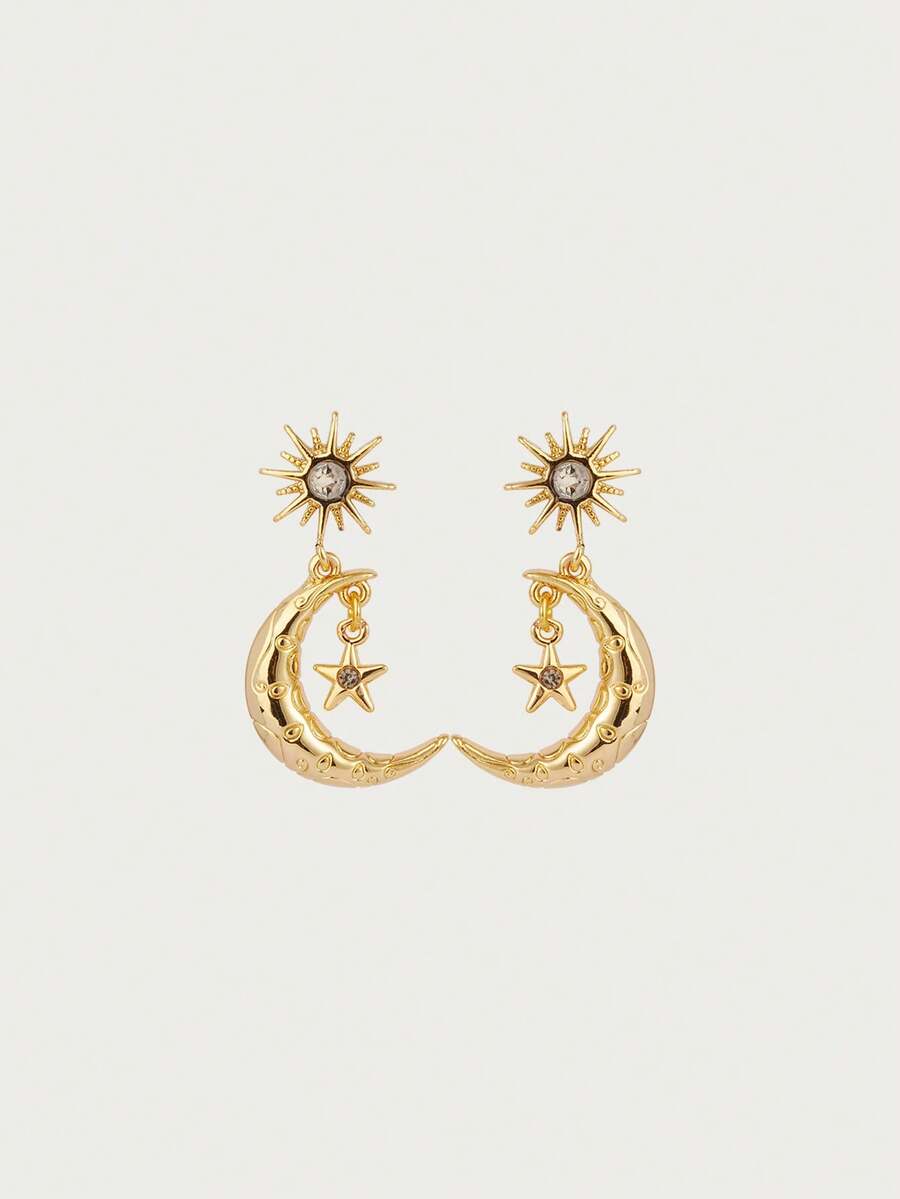 Glisma 18K金新月耳环，服饰，哥特风，复古，串珠，西部风珠宝，金属质感，宝石，秋冬款，送给妈妈/女士/女孩/母亲，高档，复古，十字架 - 彩色 - 查看 1