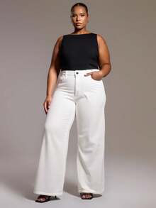 MUSERA 高腰水洗牛仔裤，适合街头风、休闲风、酷女孩风、Y2K风、2000年代风格 - 白色 - 查看 1