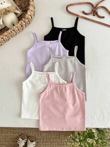 SHEIN LMoss Kids 5件套休闲可爱纯色针织吊带背心，适合女婴 - 彩色 - 查看 10