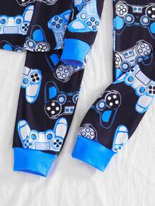 Snug Fit  Colorful Game Console Print Pajamas 1 Set Teen Boys Glow-In-The-Dark Gaming Print Snug Fit Knit Crew Neck Long Sleeve Top And Pants Pajama Set - Navy Blue - View 7