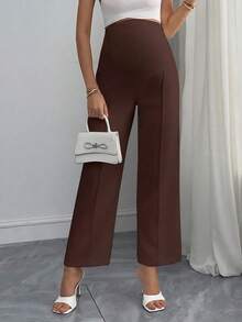 Momance Quần dài lưng thun co giãn thoải mái cho bà bầu màu trơn dễ mặc khi đi làm - màu nâu - Xem 5
