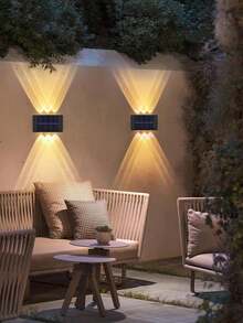 8颗/10颗LED太阳能壁灯，1/2/6个装可选，上下发光设计，适用于装饰房屋外墙、围栏、走廊、露台、楼梯、花园、前院/后院 - 黑色 - 查看 3