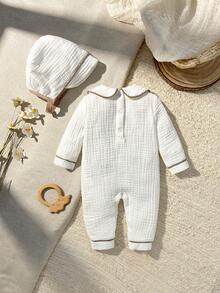 Loomiva Newborn Baby Girl Letter Print Lapel Long Sleeve Romper And Pants 2pcs Set - Multicolor - View 2