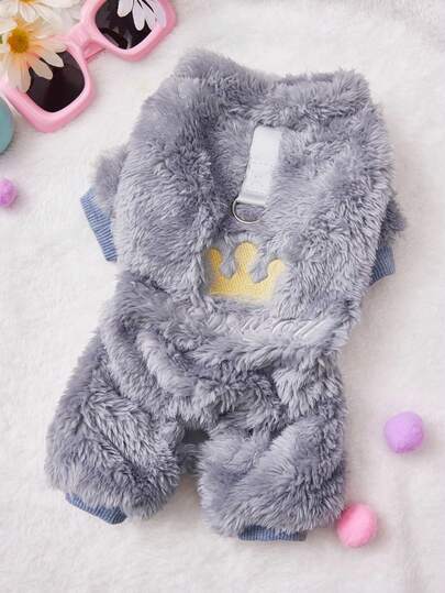 PETSIN Cuddly Thick Pet Jumpsuit – Cute Four-Legged Fleece Pajamas For Small Dogs & Cats, Cozy Autumn/Winter Outfit For Play And Relaxation