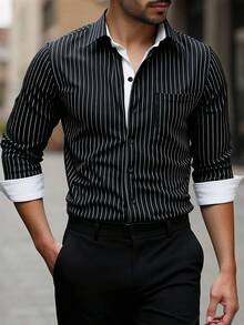 Manfinity Bizformal Casual Striped Front Button Long Sleeve Shirt - Multicolor - View 3