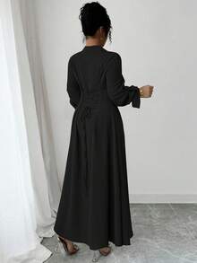 Elenzga Đầm dài tay kiểu Pháp thanh lịch, cỡ lớn dành cho nữ, thích hợp cho mùa Thu/Đông. - màu đen - Xem 2