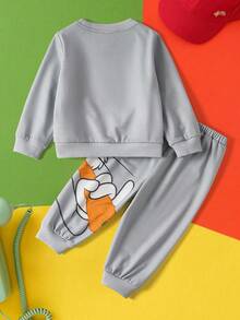 LOONEY TUNES X SHEIN Baby Boy Casual Everyday Commute Cute Cartoon Rabbit Print Crew Neck Sweatshirt And Sweatpants Sports Suit, Suitable For Spring, Autumn And Winter - Grey - View 2