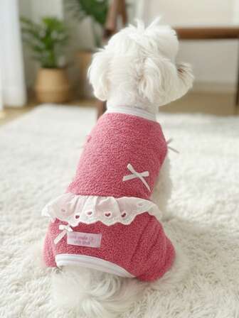 PETSIN Autumn And Winter New Pet Home Four Legged Clothes For Small Dogs And Cats Autumn Clothes Double Sided Velvet Pink Purple Flower Border Pants