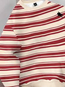 Manfinity Joysei Sudadera de cuello redondo con estampado de caballero a rayas, versátil y casual para uso diario, de manga larga para hombre - Multicolor - Ver 3