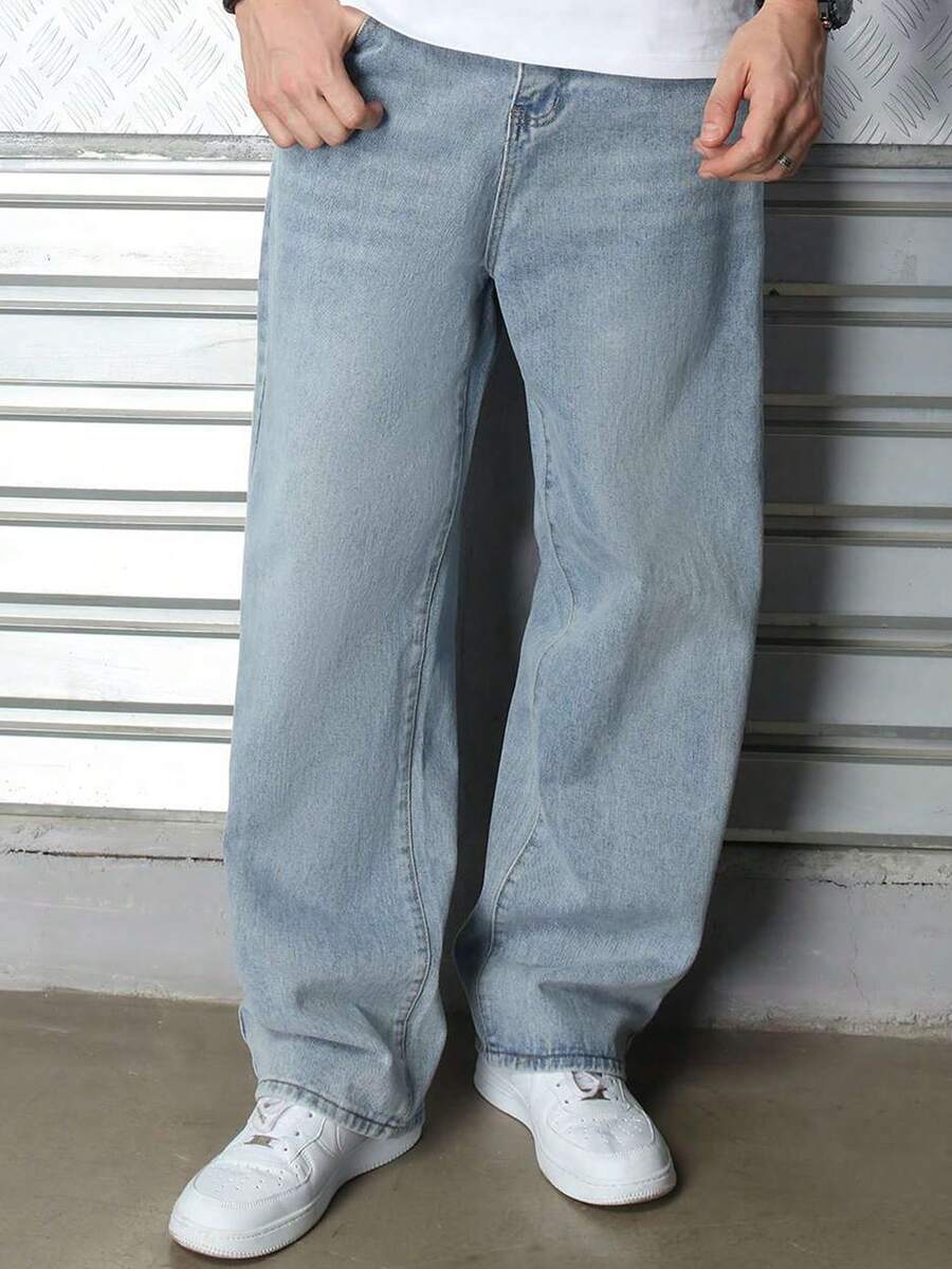 Logeqi® Jeans Vaqueros Baggy de pierna curvada Lavados de Color Negro De Moda Casual Formal Hippie Rockero Para Hombre - Azul - Ver 1