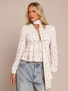 Glamine Charm Blusa casual da donna in stile francese con motivo a foglie metallizzate, orlo con volant staccabile, adatta per autunno/inverno - Rosa Baby - Visualizzare 5