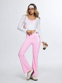 Eassivo Eassivo 女士纯色长袖上衣、吊带背心和喇叭裤休闲套装，适合日常、户外和跑步穿着 - 彩色 - 查看 1