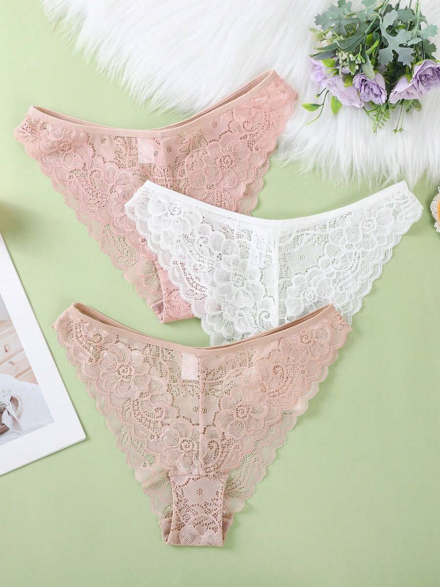 3pcs/Set Romantic Lace Women's Panties, Minimalist Design - Multicolor - View 1