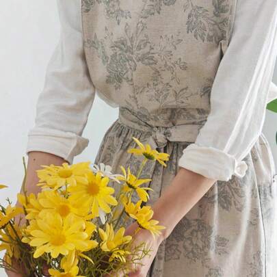 Madebyblanc Tạp dề hoa kiểu Hàn Quốc thanh lịch dành cho nữ, tạp dề cotton lanh chống thấm nước, tạp dề nhà bếp không tay kiểu Nhật Bản - Hàn Quốc có dây buộc eo, đồng phục làm việc nấu nướng, thích hợp cho làm vườn, cắm hoa và dọn dẹp - Dây đeo có thể điều chỉnh, trang phục động buộc phía sau, chất liệu vải thích hợp cho cắm hoa, trường học, sử dụng cá nhân - Lý tưởng cho giáo viên, người chăm sóc, người có sở thích.